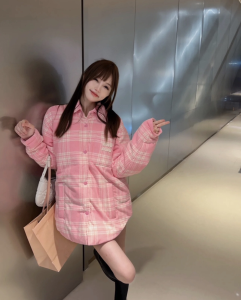 Essenceofluxury Womens Clothing Miu Miu Check Plaid Down Jacket Pink SML A155PP880 AA201575