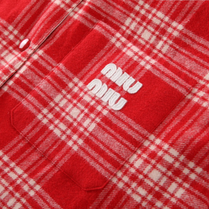 Essenceofluxury Womens Clothing Miu Miu Check Plaid Down Jacket Red SML A155PP880 AA201576