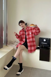 Essenceofluxury Womens Clothing Miu Miu Check Plaid Down Jacket Red SML A155PP880 AA201576