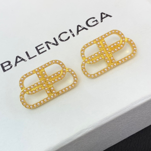 Balenciaga Pearls BB Stud Gold Earrings 