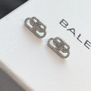 Balenciaga Small Crystals BB Stud Gold Earrings 