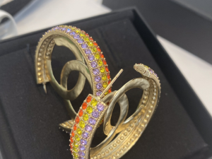 Essenceofluxury Womens Jewelry Chanel Gold CC Logo Rainbow Diamonds Earrings A39PP280 AA201670