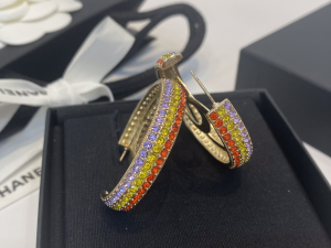 Essenceofluxury Womens Jewelry Chanel Gold CC Logo Rainbow Diamonds Earrings A39PP280 AA201670