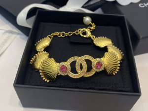 Chanel Gold Crystals CC Logo Shell Bracelets 