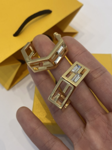 Fendi Gold Baguette FF Logo Earrings 