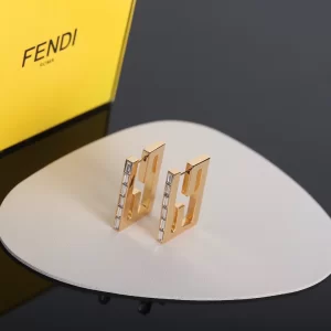 Fendi Gold Baguette FF Logo Earrings 