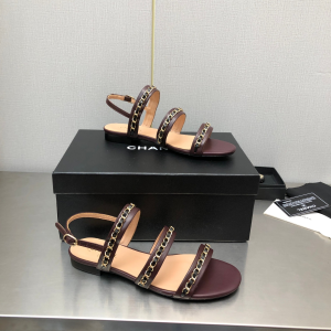 Chanel Leather Flat Sandals Brown 