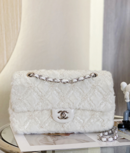 Chanel White Shearling Flap Bag 