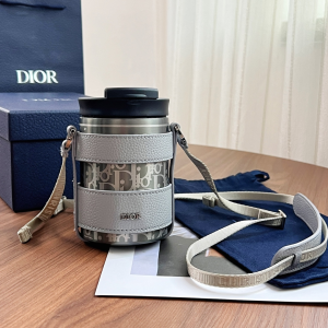 Dior Aqua Mug Shoulder Strap Gray Calfskin and Dior Oblique Stainless Steel Dior Aqua Mug Shoulder Strap Gray Calfskin and Dior Oblique Stainless Steel