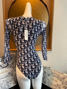 Essenceofluxury Free Gift Dior Oblique One Piece Swimsuit Bikini Blue SML A123PP100 AA202005