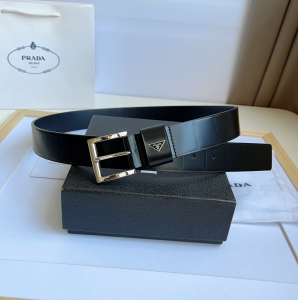 Prada Square Leather Belt Black 35MM 