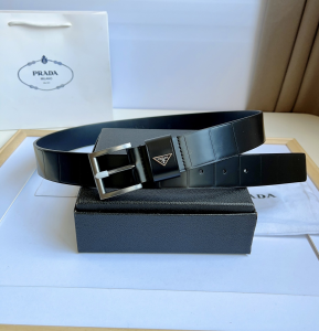 Prada Square Leather Belt Black 35MM 