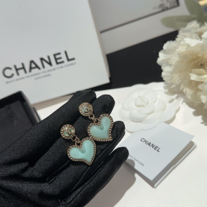 Chanel CC Logo Heart Pendant Earrings 