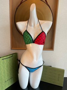 Gucci Green Red GG Cotton Swimwear Bikini 