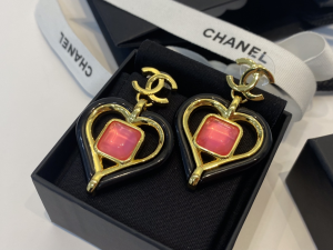 Chanel Heart CC Logo Earrings Black 