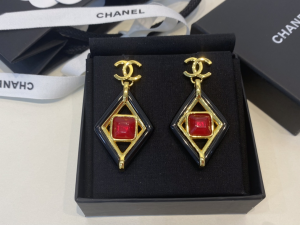 Chanel Square CC Logo Earrings Black 