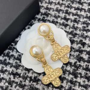 Chanel Gold CC Logo Cross Earrings 