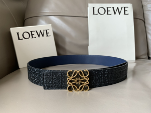 Loewe Anagram Embossed Leather Belt Black Blue 40MM Loewe Anagram Embossed Leather Belt Black Blue 40MM