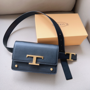 Tods T Timeless Belt Bag Black Leather Micro Metal Shoulder Strap Tods T Timeless Belt Bag Black Leather Micro Metal Shoulder Strap