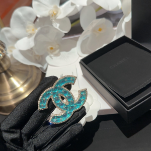 Chanel CC Logo Crystals Brooch Blue 