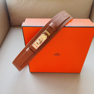 Hermes Kelly Leather Belt Brown 