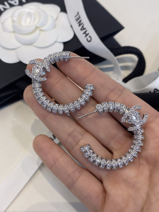 Chanel Crystals CC Logo Earrings 