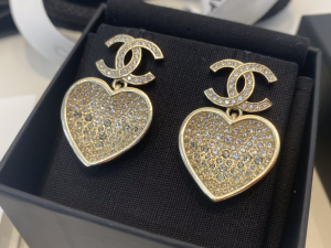 Chanel Crystals Heart CC Logo Earrings 