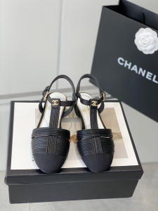 Chanel Black Leather Flat Shoes 35To40