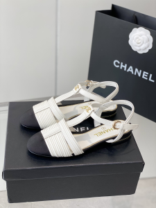 Chanel White Leather Flat Shoes 35To40