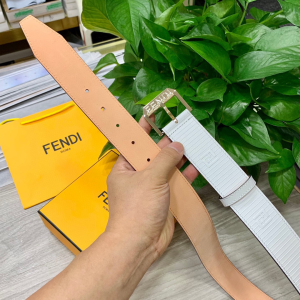 Fendi White Leather Belt 38MM