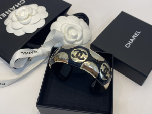 Chanel CC Logo Bangle Bracelet Black 