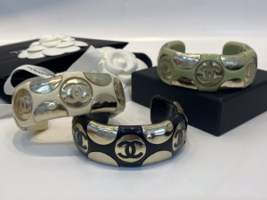 Chanel CC Logo Bangle Bracelet Black