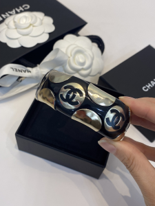 Chanel CC Logo Bangle Bracelet Black