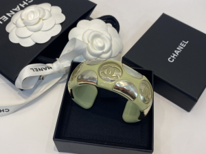 Chanel CC Logo Bangle Bracelet Green 