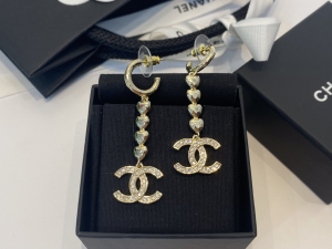 Chanel Crystal CC Logo Pendant Earrings 