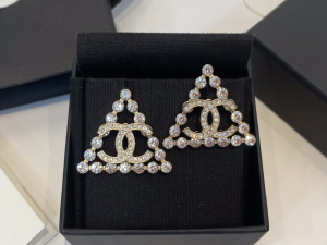 Chanel Crystal CC Triangle Logo Earrings 