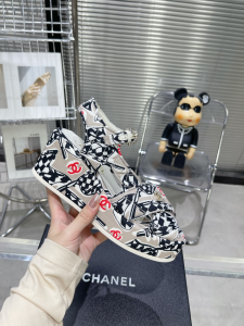 Chanel Canvas Wedge Sandal Gray 35To42 