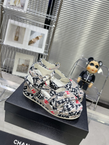Chanel Canvas Wedge Sandal Gray 35To42