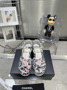 Chanel Canvas Wedge Sandal Gray 35To42