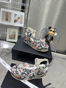 Chanel Canvas Wedge Sandal Gray 35To42