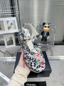 Chanel Canvas Wedge Sandal Gray 35To42