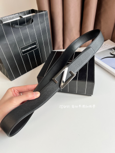 Zegna Logo Leather Belt Black 35MM