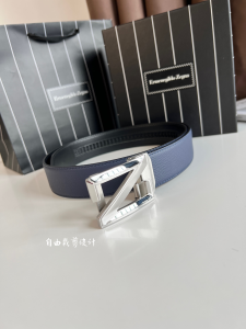 Zegna Logo Leather Belt Blue Black 35MM