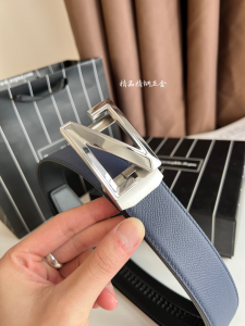 Zegna Logo Leather Belt Blue Black 35MM