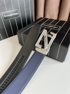 Zegna Logo Leather Belt Blue Black 35MM