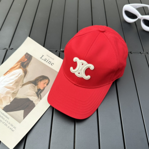 Celine Triomphe Red Canvas Baseball Cap Hat