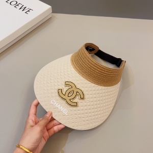 Chanel CC Raffia Visor Hat Beige