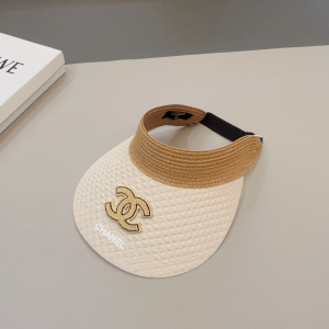 Chanel CC Raffia Visor Hat Beige