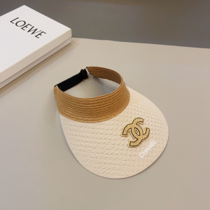 Chanel CC Raffia Visor Hat Beige