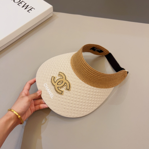 Chanel CC Raffia Visor Hat Beige